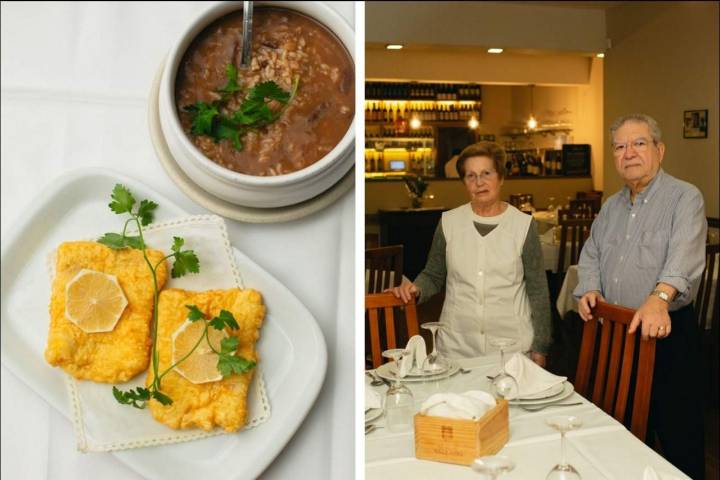 Uns maravilhosos filetes de pescada com arroz de feijão. Maria da Soledade, responsável pelas receitas, e José Canelas, conhecido como Senhor Zé, dedicam-se à restauração (e ao casamento) há mais de 50 anos 