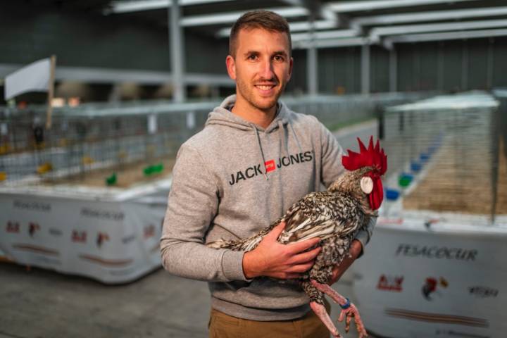 Daniel García con su gallina.