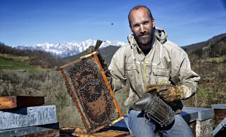 Rubén Varona, apicultor de Colmenares de Vendejo.