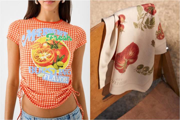 Camisa y paño de cocina con estampado de tomate