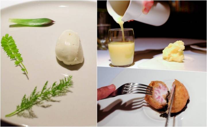 Restaurante 'Alma' (Pamplona) - Platos: Malashierbas, licuado de pera y sesos de cordero con caviar.