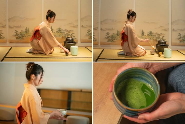 La ceremonia del té se hace con té verde de té verde de Fukuoka.