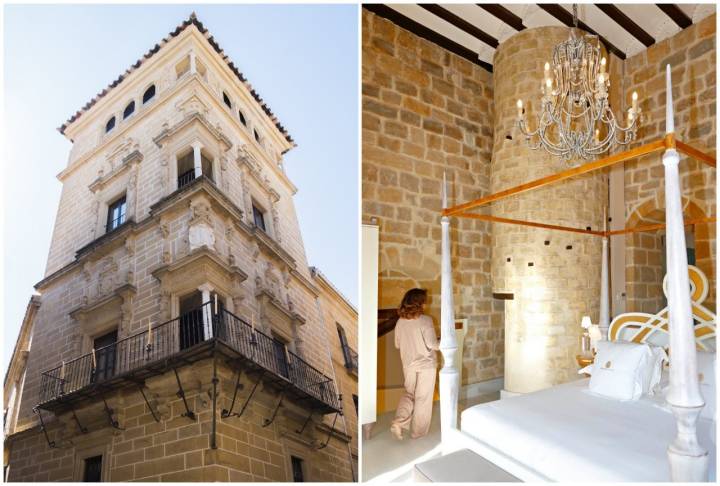La 'suite' Cobos se encuentra en la parte alta de la torre. Junto a la cama, la escalera de caracol. Foto: Shutterstock.