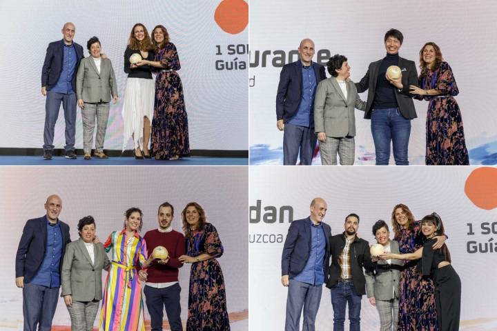 Varios premiados con 1 Sol: Begoña Fraire; Luke; Iñaki Murua y Carolina Sánchez; y Jorge Asenjo y Rebeca Barainca. Foto: Manu de Alba