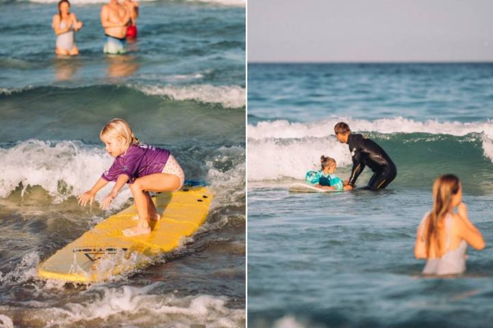 Surf con niños en Fuerteventura: surfeando