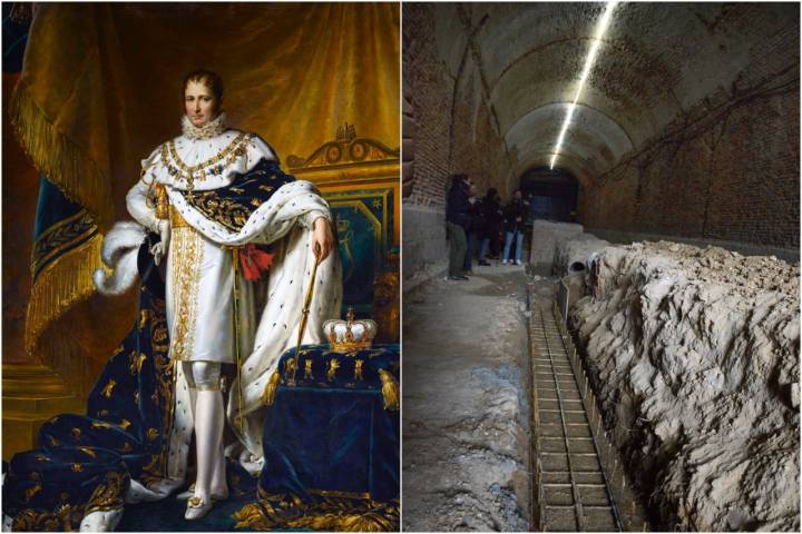 José Bonaparte en un lienzo de Jen Baptiste Joseph Wicar. A la derecha, el interior del túnel en proceso de restauración.