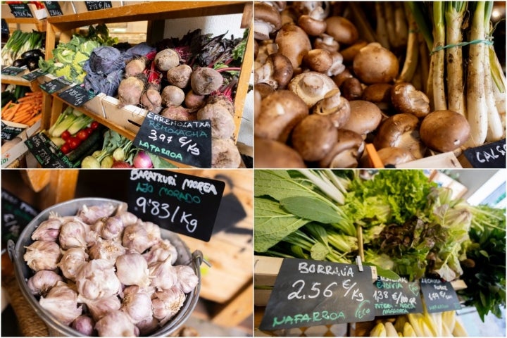 Verduras y hortalizas de un puesto del mercado Geltoki en Pamplona.