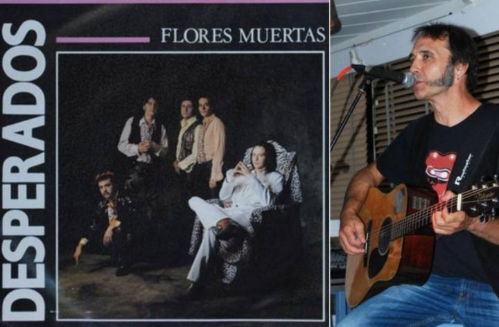 'Flores muertas' del grupo madrileño Desperados a finales de los 80, y Guille Martín, el alma de la banda. Fotos: Facebook.