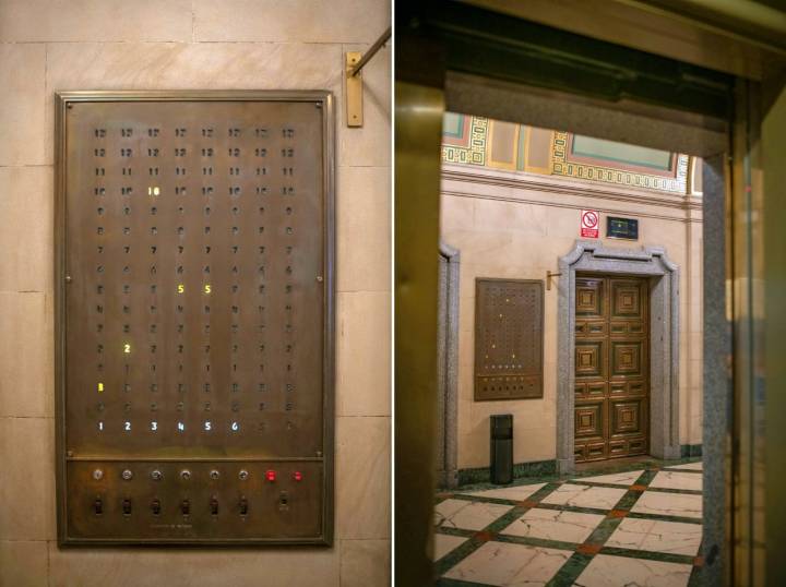Detalle de los ascensores del Edificio Telefónica de Madrid