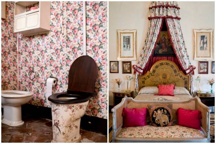 El baño y el dormitorio de la emperatriz se mantienen como en su tiempo en la zona privada de Las Dueñas.
