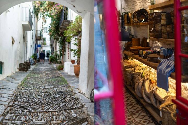 Cadaqués: pavimento del suelo 'es rastell' y tiendas de artesanía