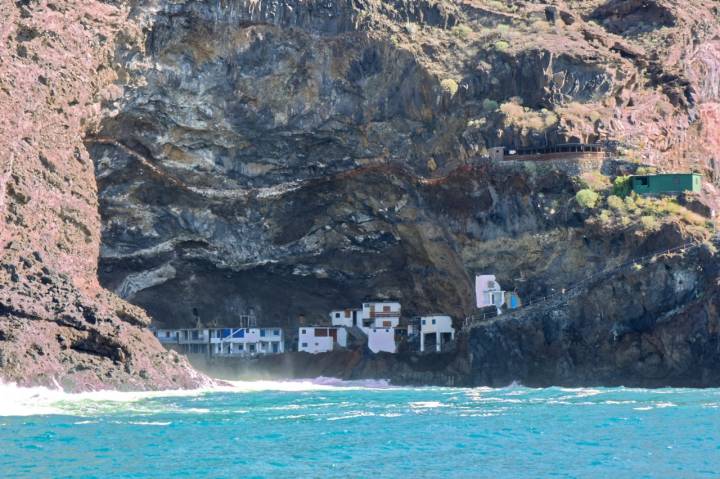 Poris de Candelaria, cave village on Coastline and Atlantic Ocean near Tazacorte on west coast of La Palma, Canary Islands